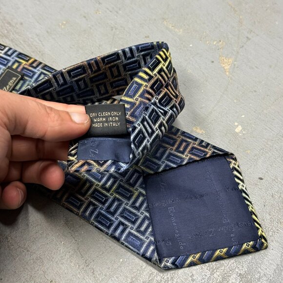 Ermenegildo Zegna Tie Colorful Geometric 100% Silk Woven Made in Italy 3.5" - Picture 7 of 7